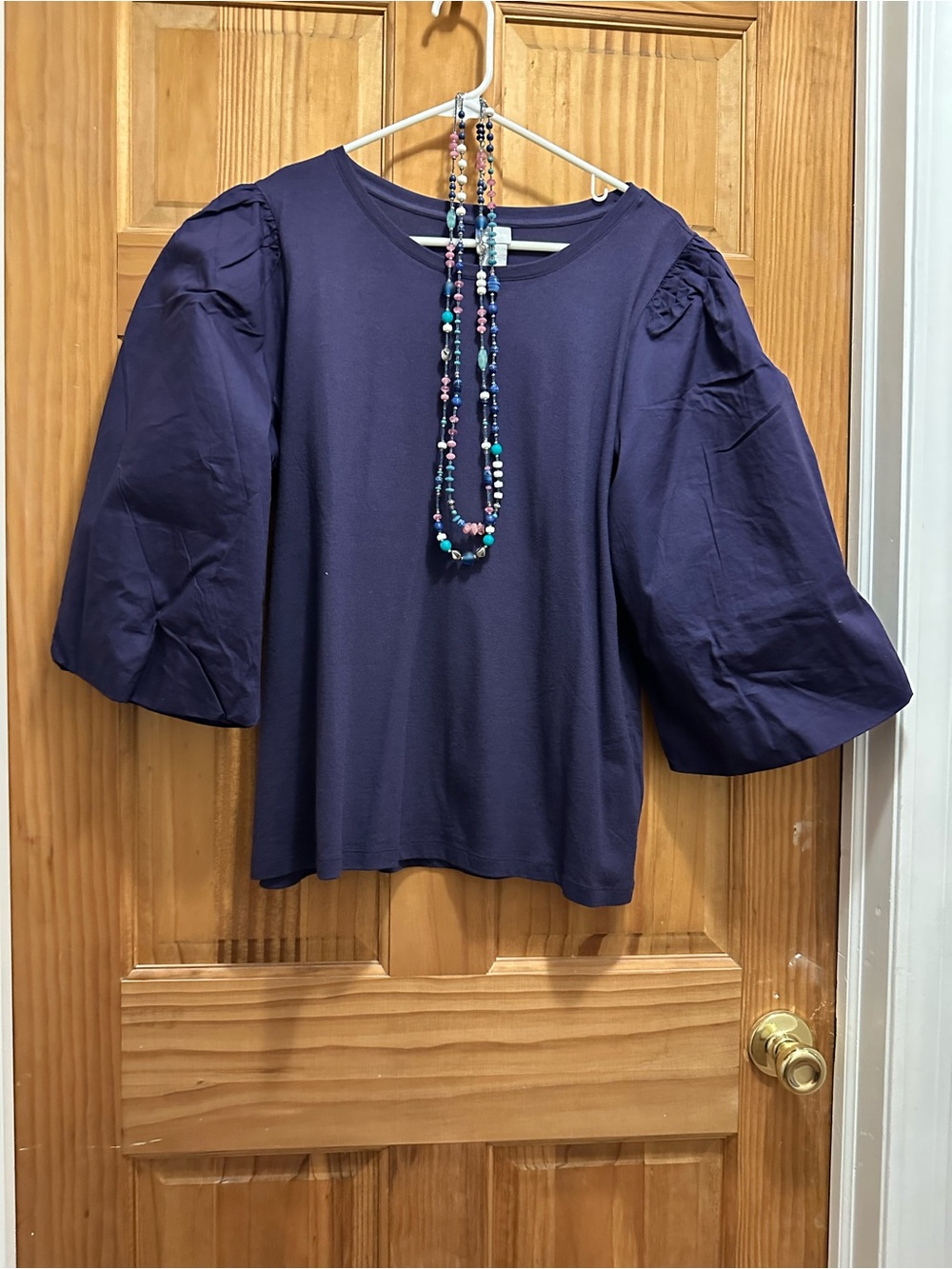 Chico's Mixed Media Puff Sleeve Crewneck Top